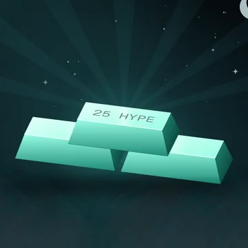 three glowing mint-teal ingots stacked under a night sky, engraved 25 HYPE